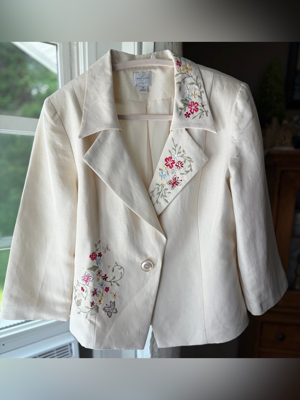 Y2K Embellished Silk Blend Cottagecore Dainty Coquette Office Blazer Sz 14 EUC